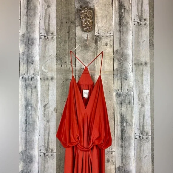MISA Los Angeles Domino Tie Front Dress in Red Size Medium. - Picture 3 of 10